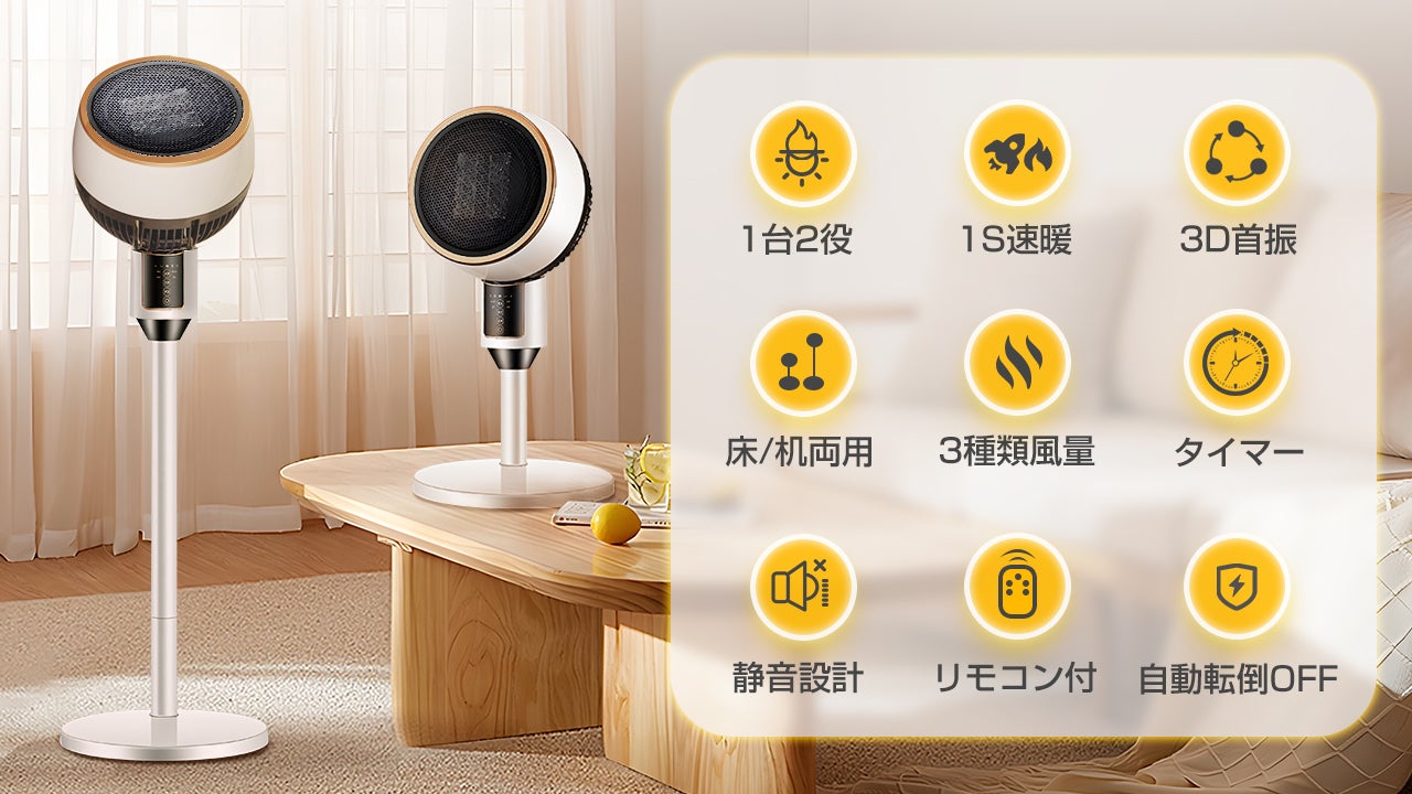 省エネの重宝！1S速暖で冬夏兼用＆室内空気循環3D