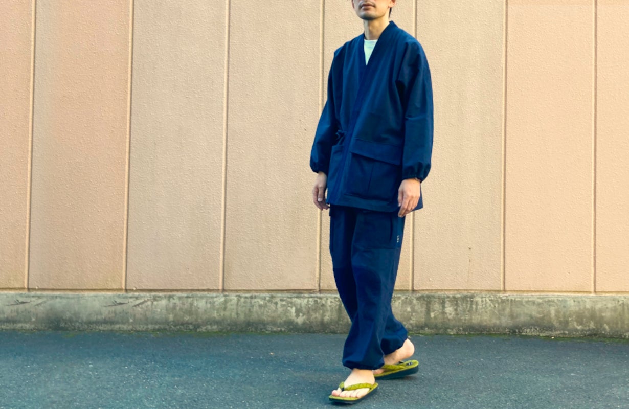洗濯済 藍染め 作務衣 パンツ Lサイズ やや厚手で柔らかい木綿生地 
