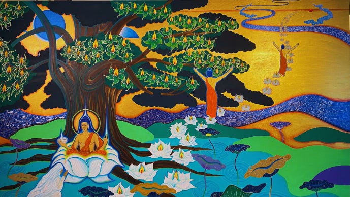 手描き絵画「Ritual」日本画　オリジナル　原画 世界遺産マハ―ボデイ寺院に日本人初の奉納画決定。 画家塩澤文男の新た