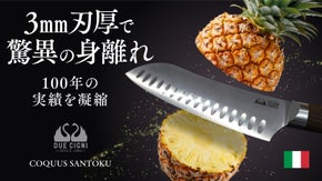 【身離れ抜群の秘密はこの刃厚】潰さず美しく切り離す。強靭軽量イタリア製三徳包丁