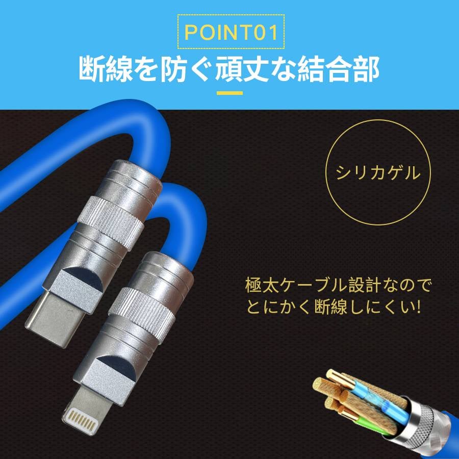これ1本でtypeC&Lightningを同時充電】2in1くるくるケーブル