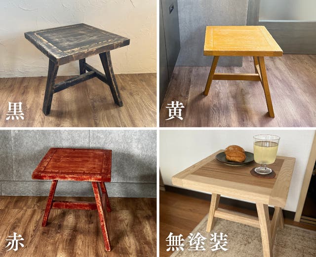 大人の為の3本脚スツール。エイジング加工にベンガラ塗装でアートな