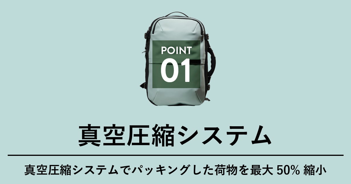 真空圧縮で大容量をスマートに持ち歩き。快適な背負い心地も実現した