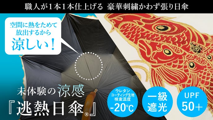 キーヤンが描く世界観を刺繍で表現。涼感かわず張り日傘
