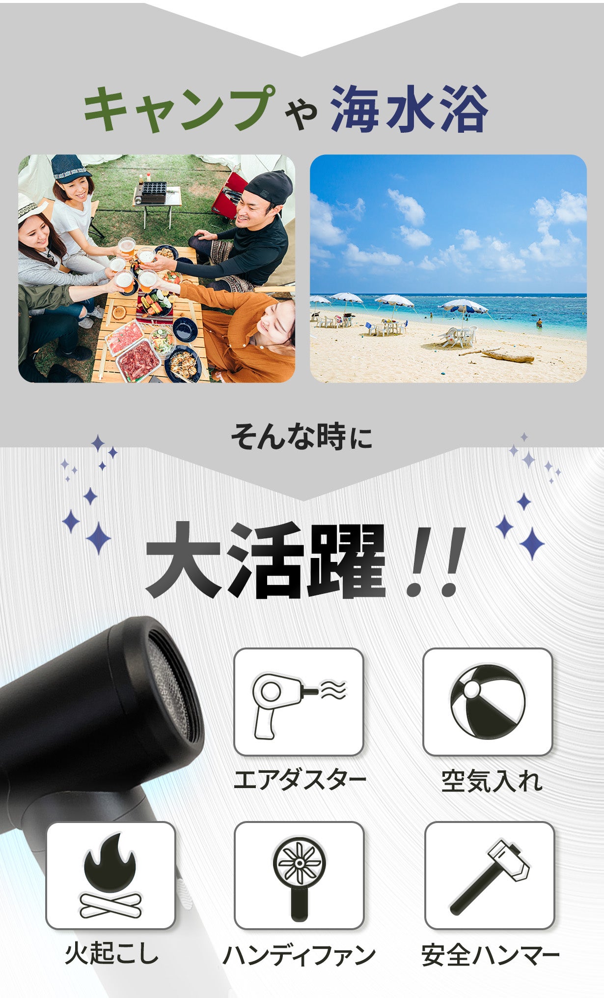 1台5役【エアダスター】風でホコリを吹き飛ばす!アウドドアやレジャー 1台5役【エアダスター】風でホコリを吹き飛ばす!アウドドアやレジャー