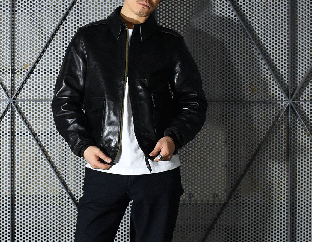 オールブラックでシックに着こなす・馬革A2レザージャケットを3万円台