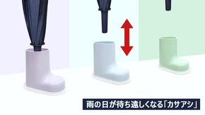 傘の置き場悩みを解決。傘に足をつけるだけで可愛さと便利さを一度に！「カサアシ」