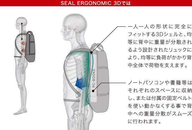 極美品 SEAL バックパックM／ELGONOMIC 3D リュック ERGONOMIC 3D／バックパックM｜製品紹介｜バッグブランド【SEAL