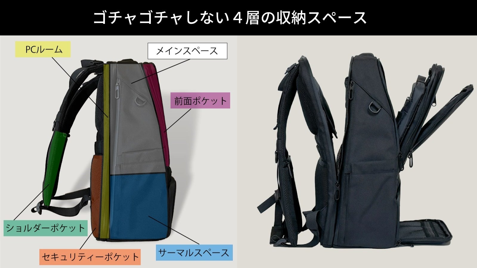 25のポケットと4層収納で保冷保温スペース付き！2階建て構造の高