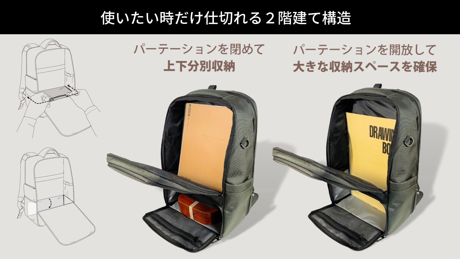 piuno unstra x 2層式バックパック カーキ piuno unstra x 2層式バックパック カーキ