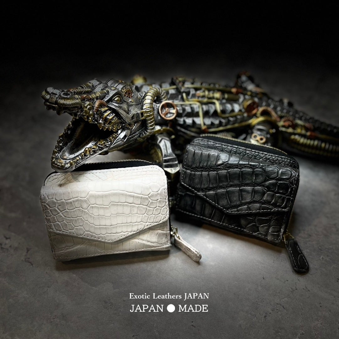 m.u.l. 型押しクロコ バーキン イタリアカラー　本革　キムタク 墨染ポロサス】水墨画を想わせるクロコダイル-ウォレットシリーズ