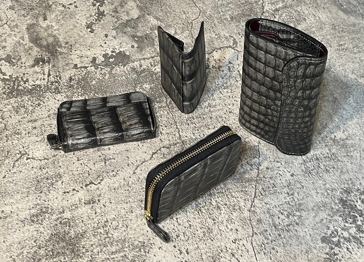墨染ポロサス】水墨画を想わせるクロコダイル-ウォレットシリーズ