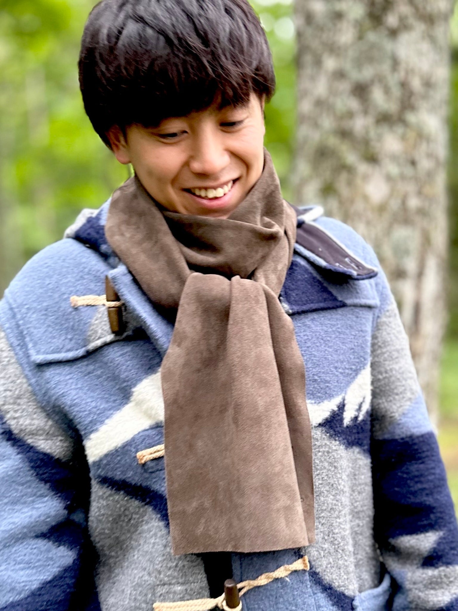 フォーンライト　ミンクマフラー／自然色／GAKE 日本製❣️ 革なのに暖かくふんわり柔らかい！自分色に育てる『 北海道天然エゾ鹿