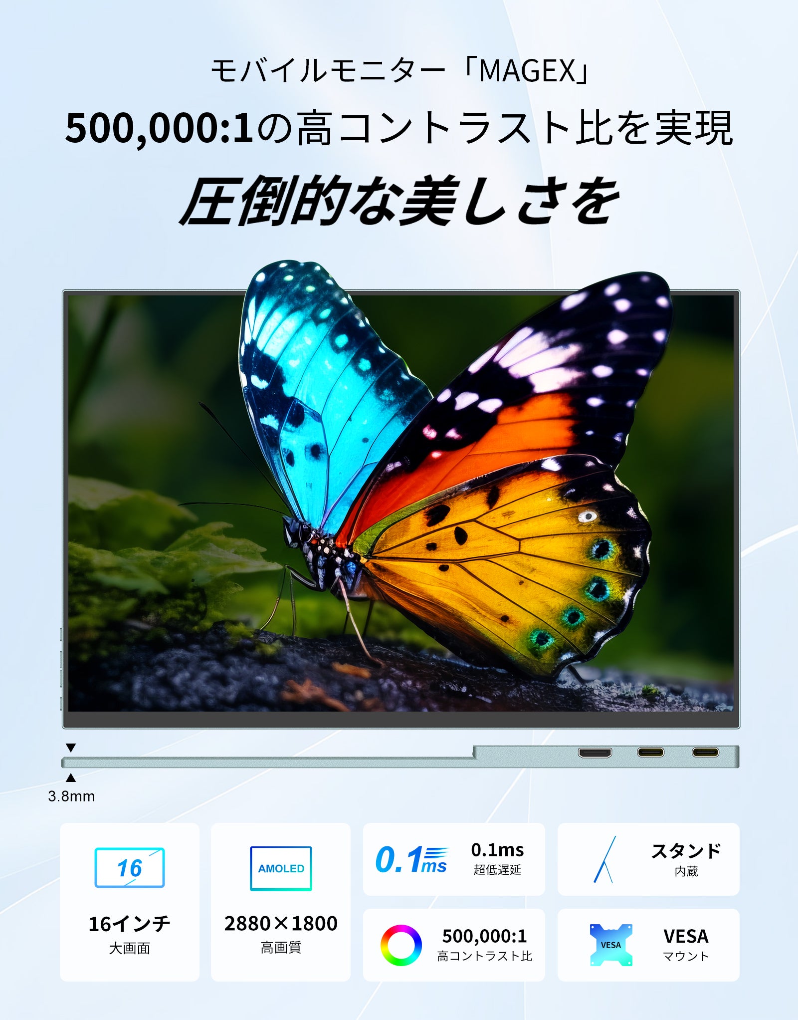 臨場感あふれる映像・ゲーム体験！薄型軽量を極めたモバイルモニター