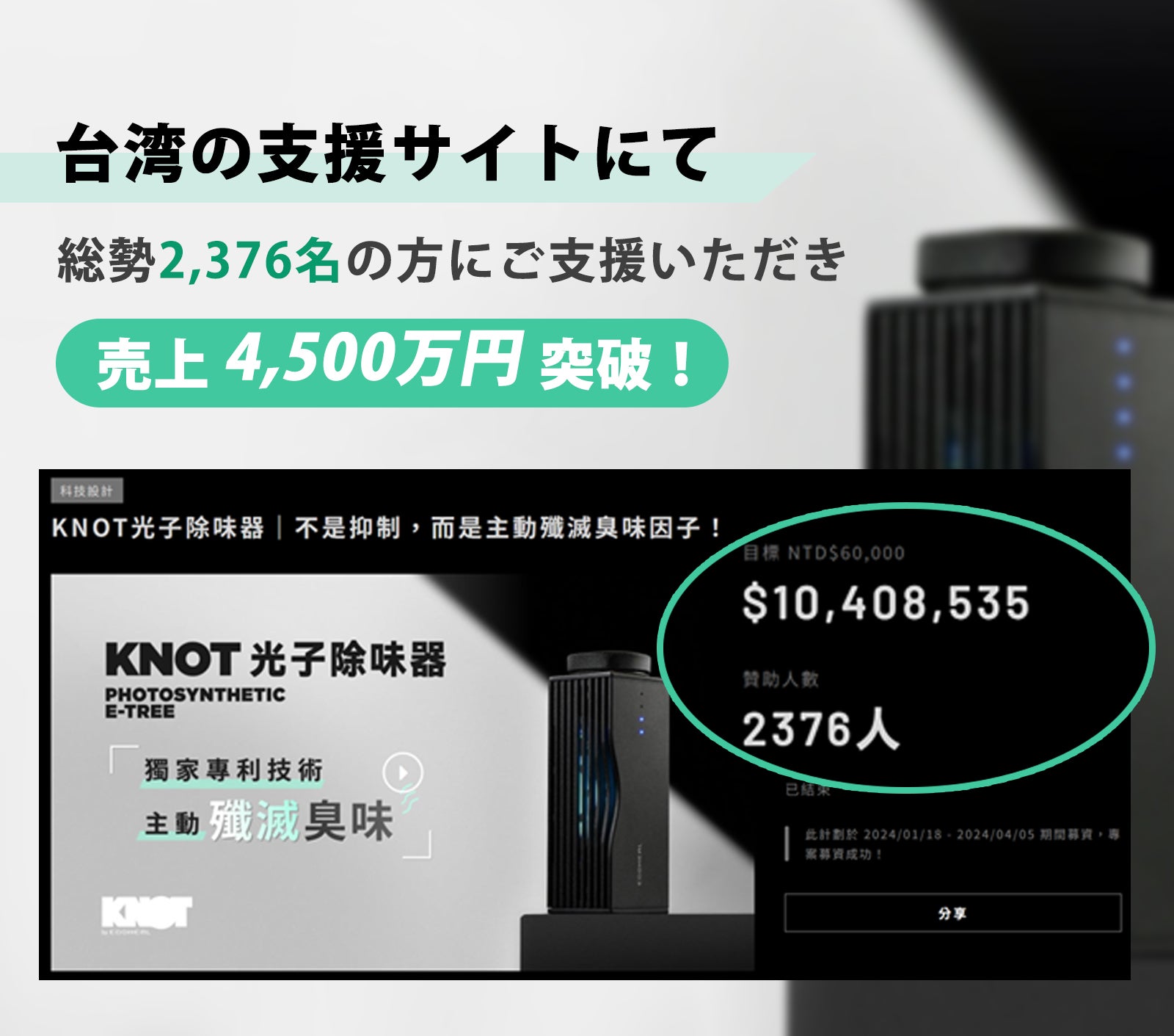 持ち歩きに便利！抑えるのではなく、自ら臭いの元を絶つ！KNOT光消臭器