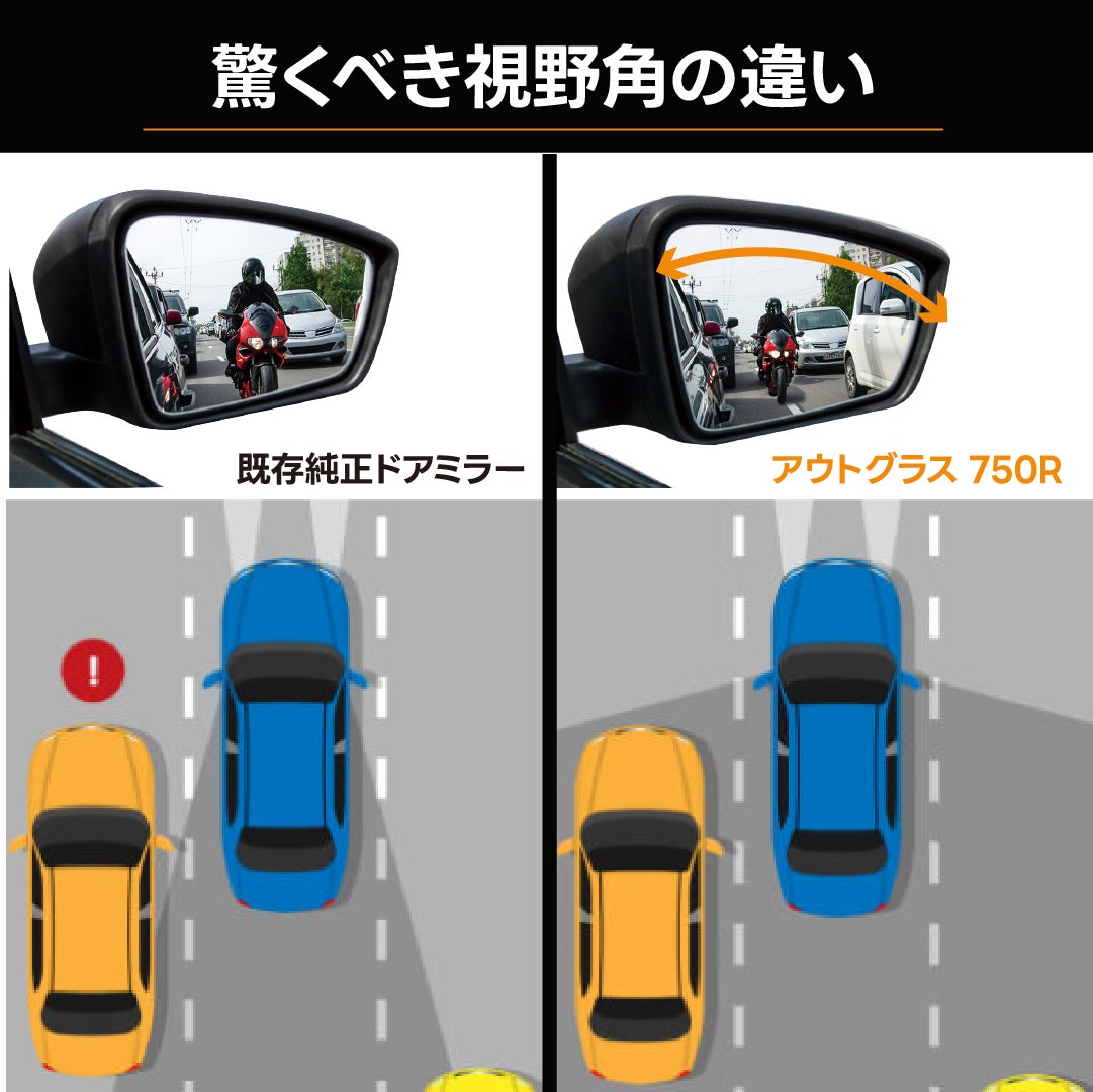驚きの視界！750Rの広角・ 撥水・防眩機能付き!純正交換タイプサイド