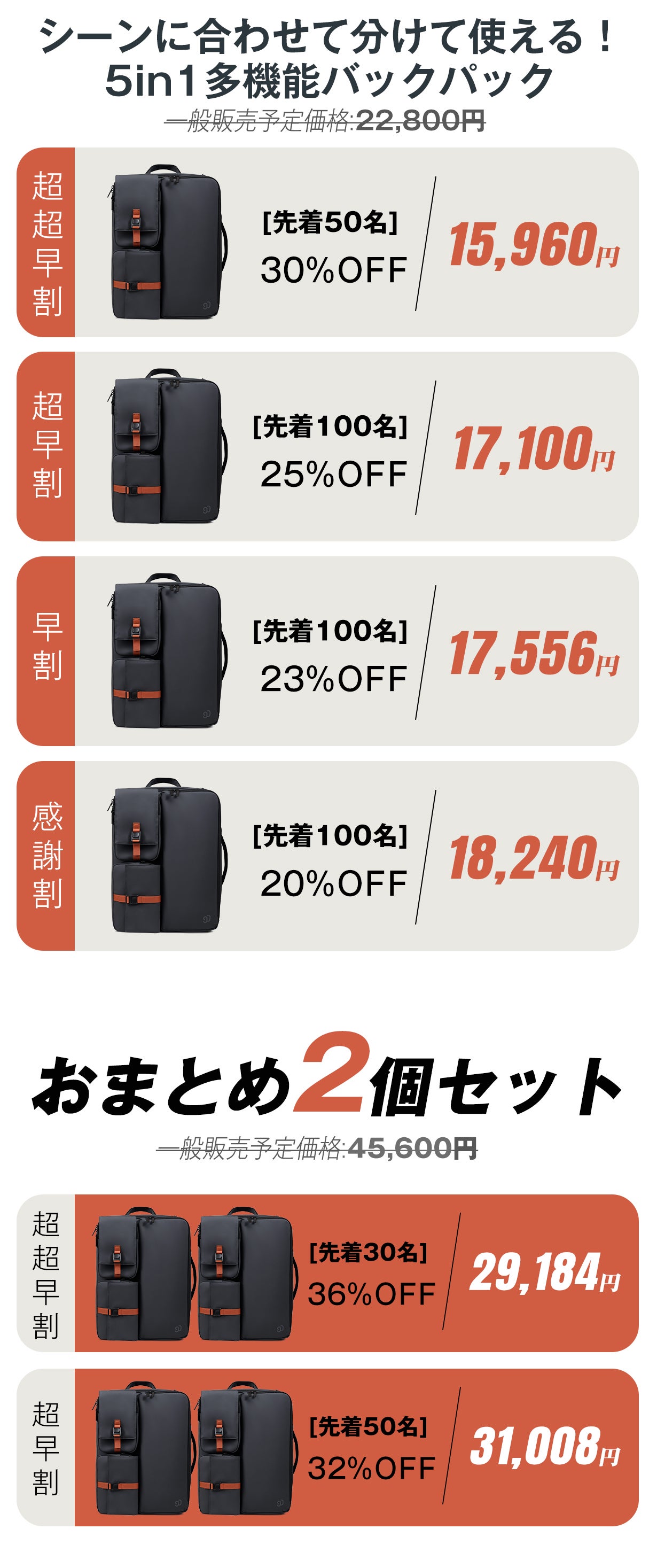 3つのバッグに分解可】TPOに合わせて自由な使い方！5in1多機能バック
