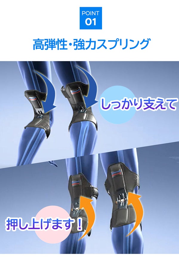 裏面のスプリングが反発する原理で、坂道もさくさくと！REX POWER LEG5