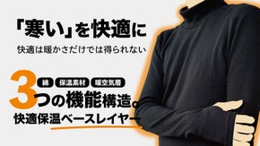 独自特殊繊維使用！３つの機能構造。着た瞬間から暖かい快適保温ベースレイヤー