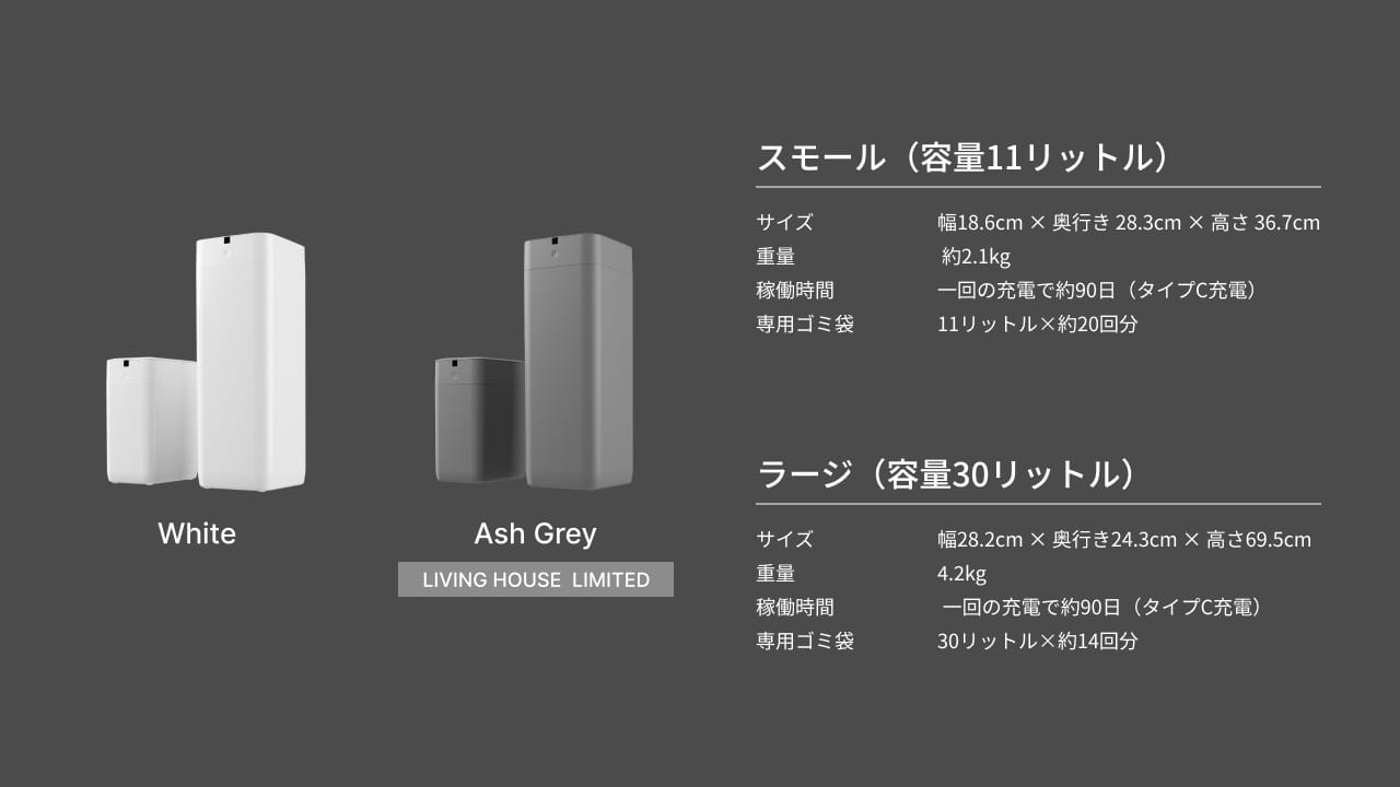完全自動ごみ箱 T-PROFESSIONALアッシュグレー（Ｌ） makuake 未来のゴミ箱【ゴミ袋の密封から充填まで完全自動】T-Pro