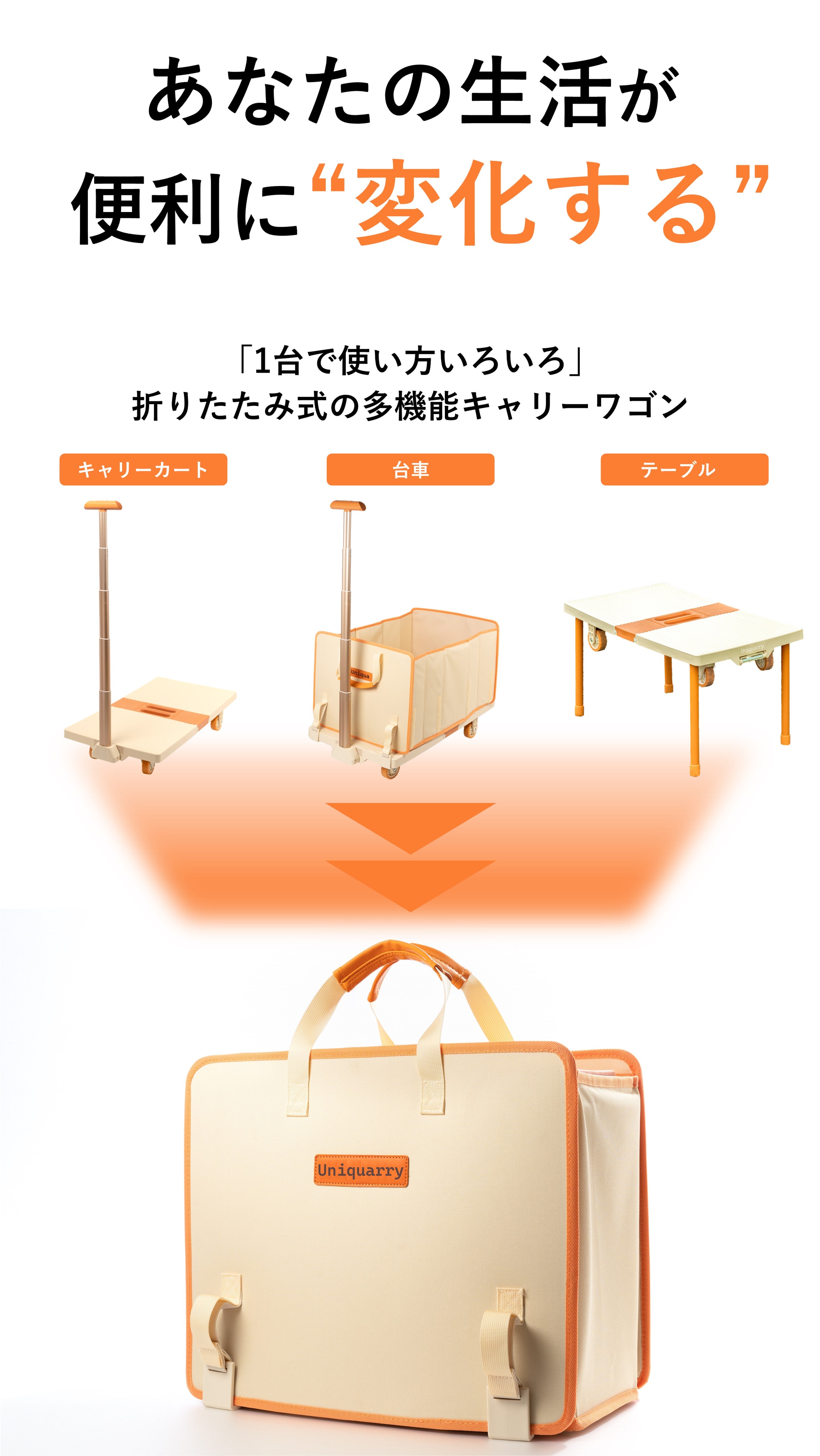 4Way！1台で荷物運びが驚くほど楽になる！折り畳める多機能キャリー