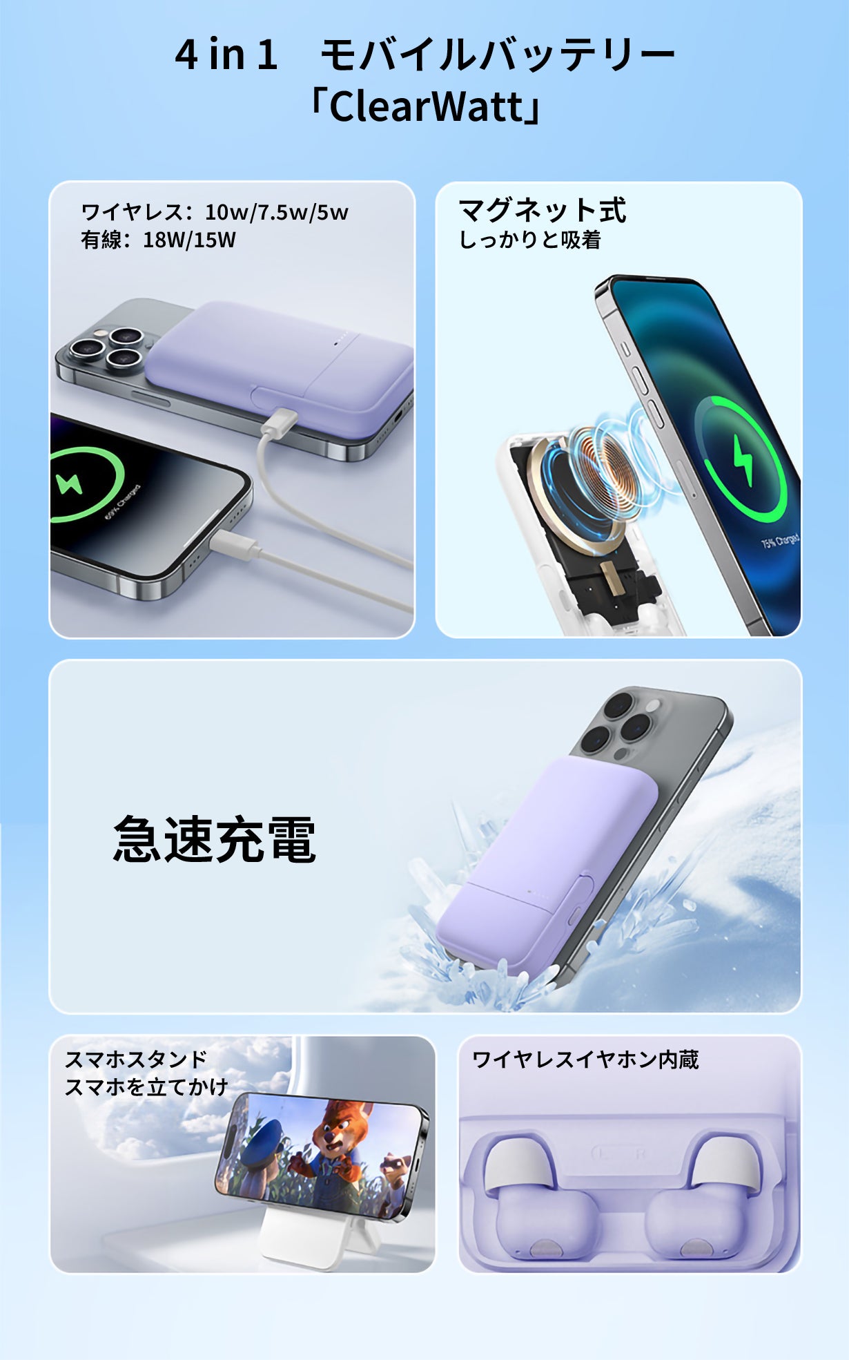 4 in 1】これ一台で気軽にお出かけ！イヤホンを内蔵したモバイル