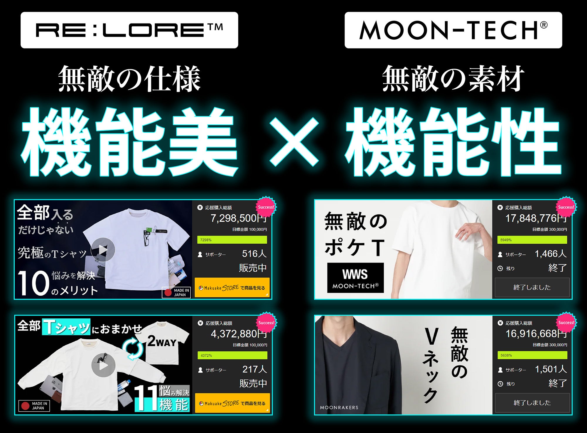 【新品】RE:LORE MOON-TECH 5POCKETS 2WAY TEE Makuake｜宇宙技術搭載ムーンテック｜無敵の5ポケット2WAY
