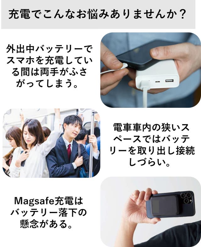 両手開放！ フック一体型で移動中充電◎ 新感覚ウェアラブルモバイル