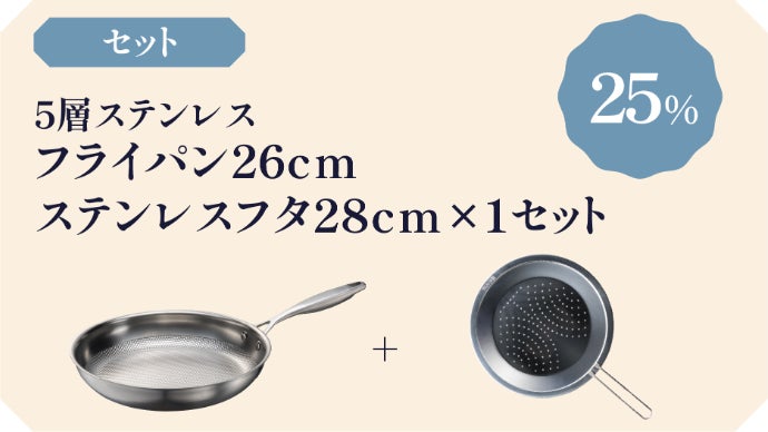蓋つき 5層 フライパン 熱伝導率が高く時短調理！全面5層ステンレスフライパン＆中華鍋