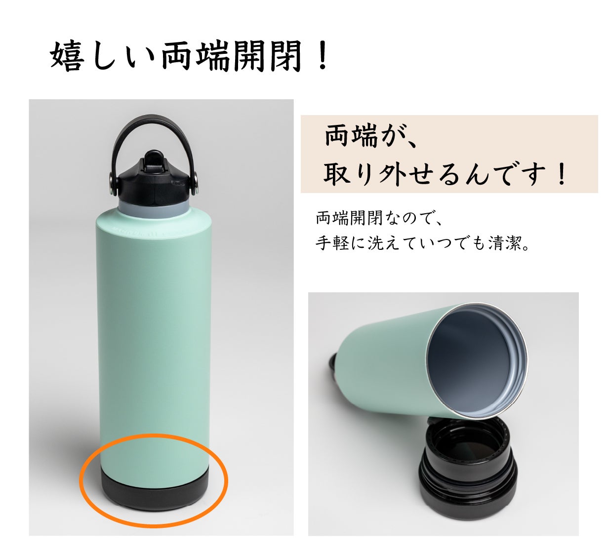 マグナムボトル 洗いやすい！両端開閉で圧倒的な清潔感！飲み物本来の味を守る