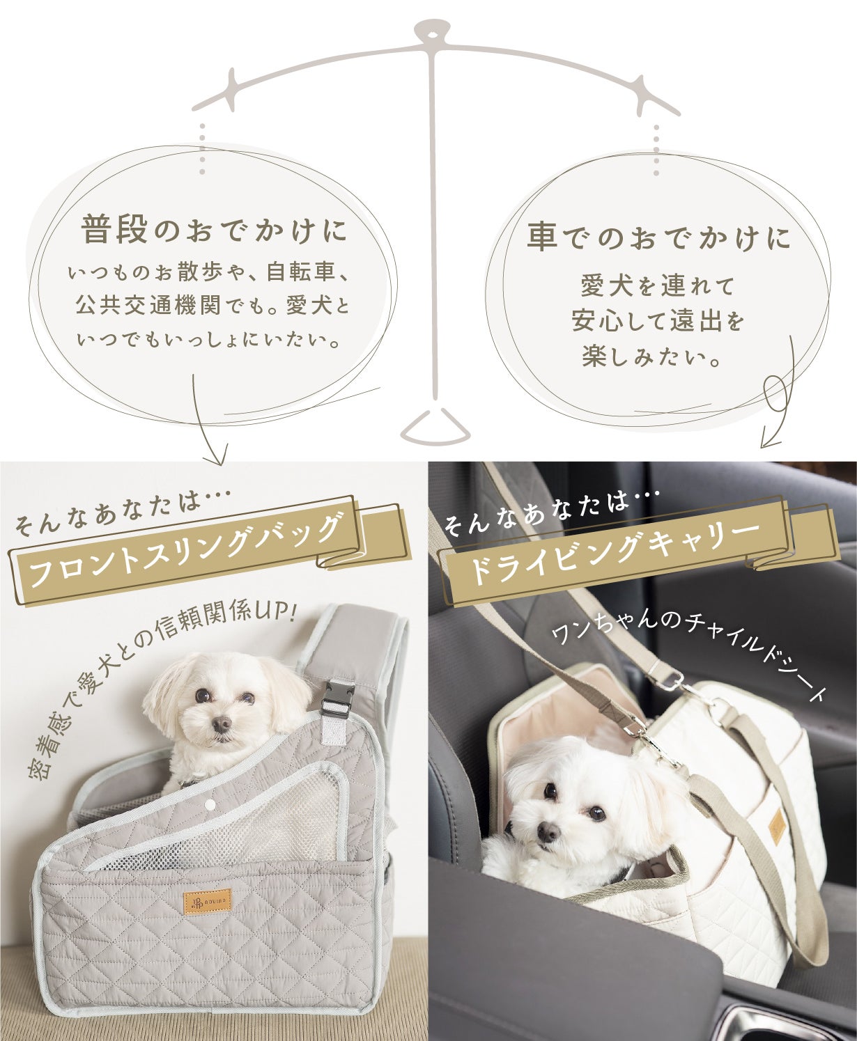 フロントスリングバッグ 犬用抱っこ紐 DADADA/ novino 愛犬想いの新構造】目が合ってほっとする、スリングバッグ