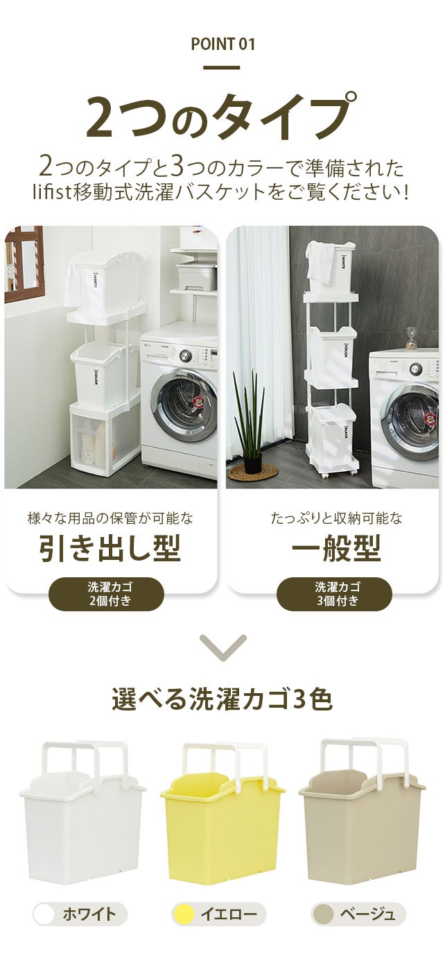 省スペースにピッタリ！好きな場所に自由に動かせるキャスター付き洗濯