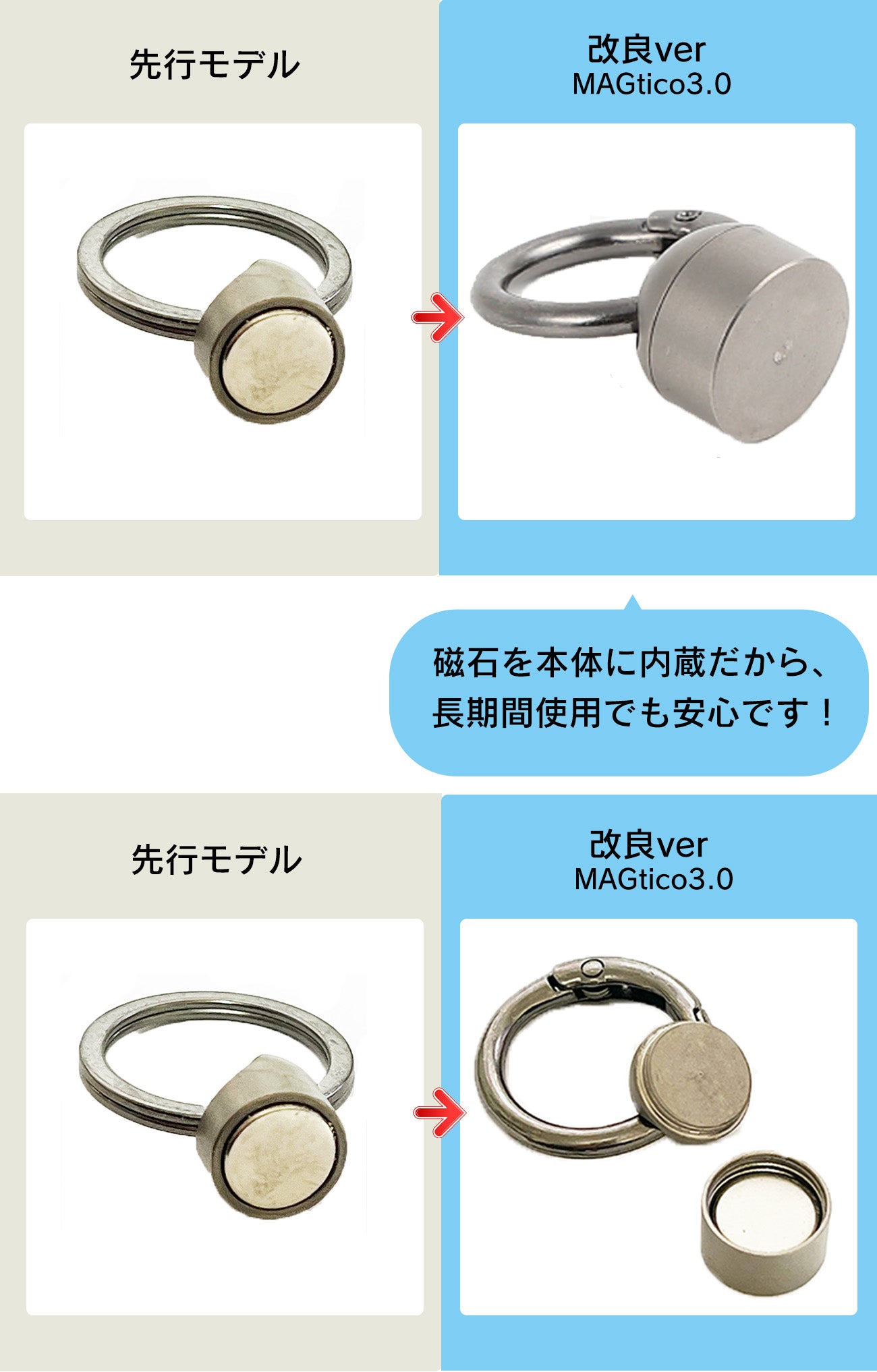 朝の忘れ物防止第3弾！チタン製マグネットコネクターで、鍵も小物も