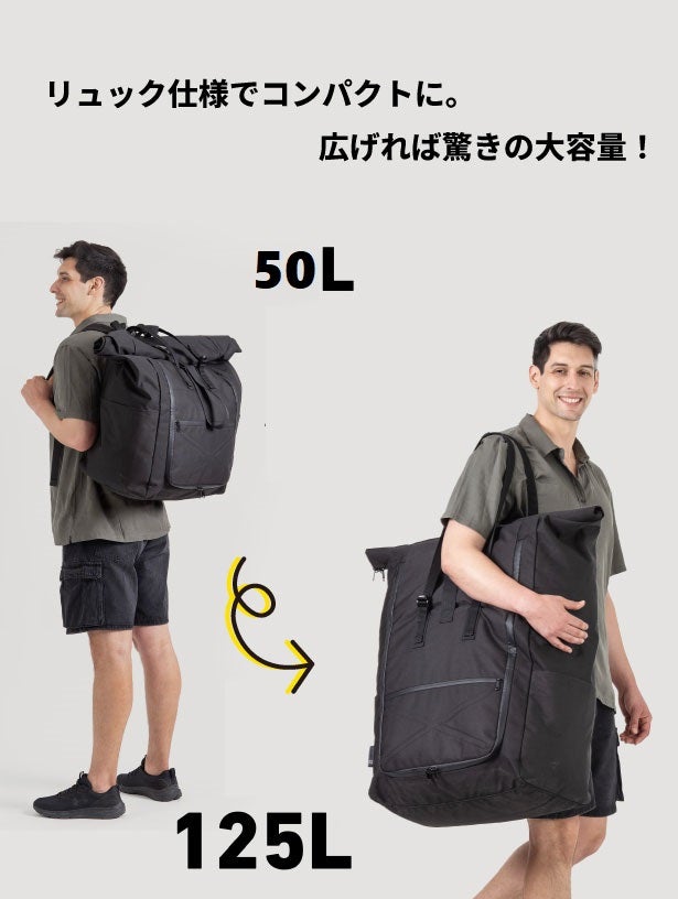【数量限定】バックパック 旅行も日常もこれ一つ！たためて超軽量！最大サイズ125L、大容量バッグ