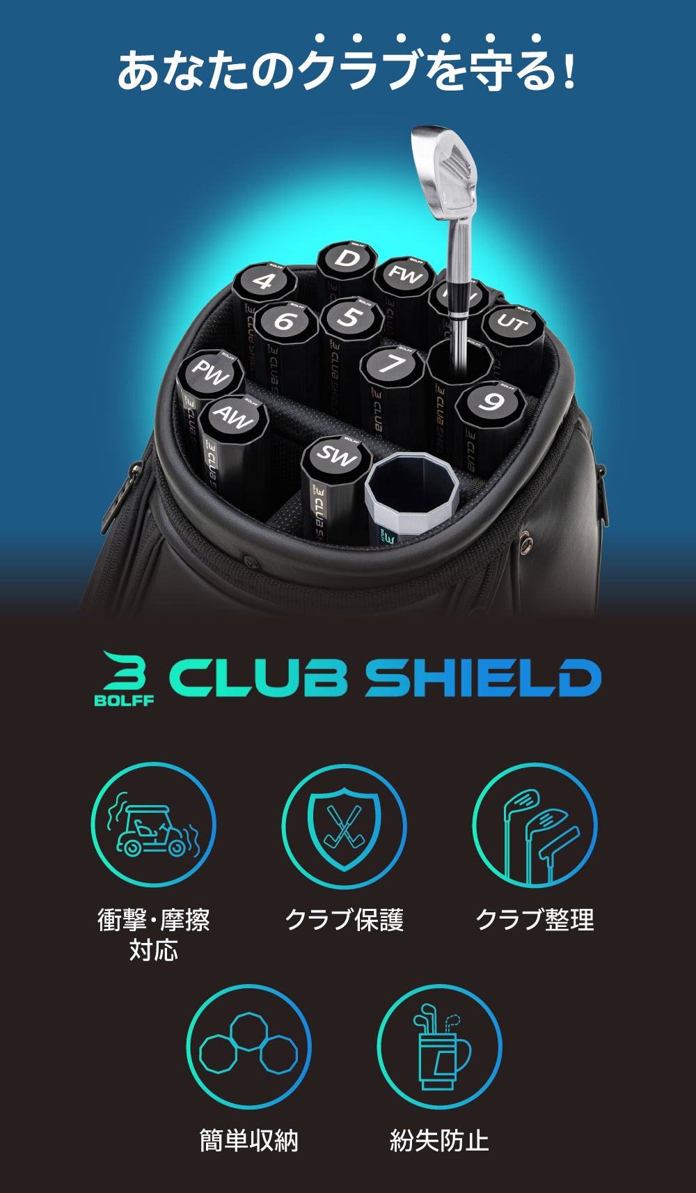 14本のクラブを個別に保護＆整理できるゴルフクラブケース！クラブシールド アンコール】14本のゴルフクラブを個別に保護＆整理できる