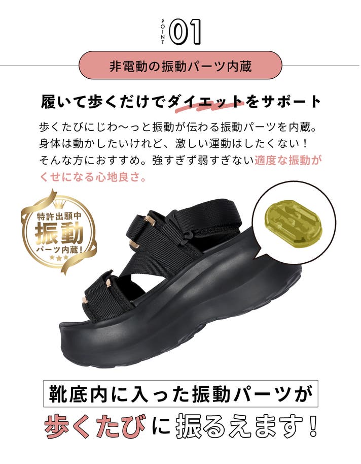 ダイエットサポート振動サンダル ブラック ダイエットが続かない人へ】履いて歩いて、頑張らないから続け