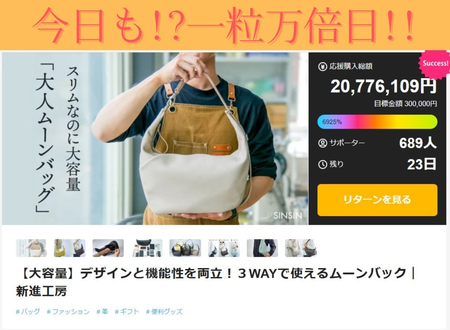 Makuake｜【大容量】デザインと機能性を両立！3WAYで使えるムーン 