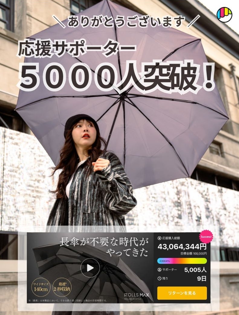 ROLLS MAX 折りたたみ傘 わずか2週間で日本記録更新】ワイドサイズ折りたたみ傘『ROLLS