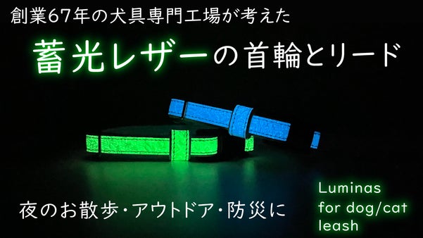 電池不要！蓄光レザーの犬猫用首輪「Luminas for dog/cat」