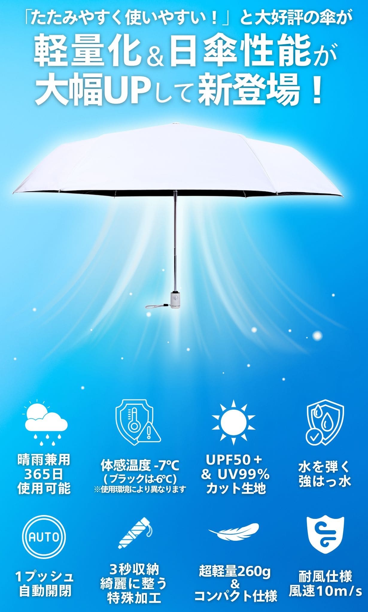 強遮熱×UVカットで体感-7℃】3秒でキレイにたためる 晴雨兼用