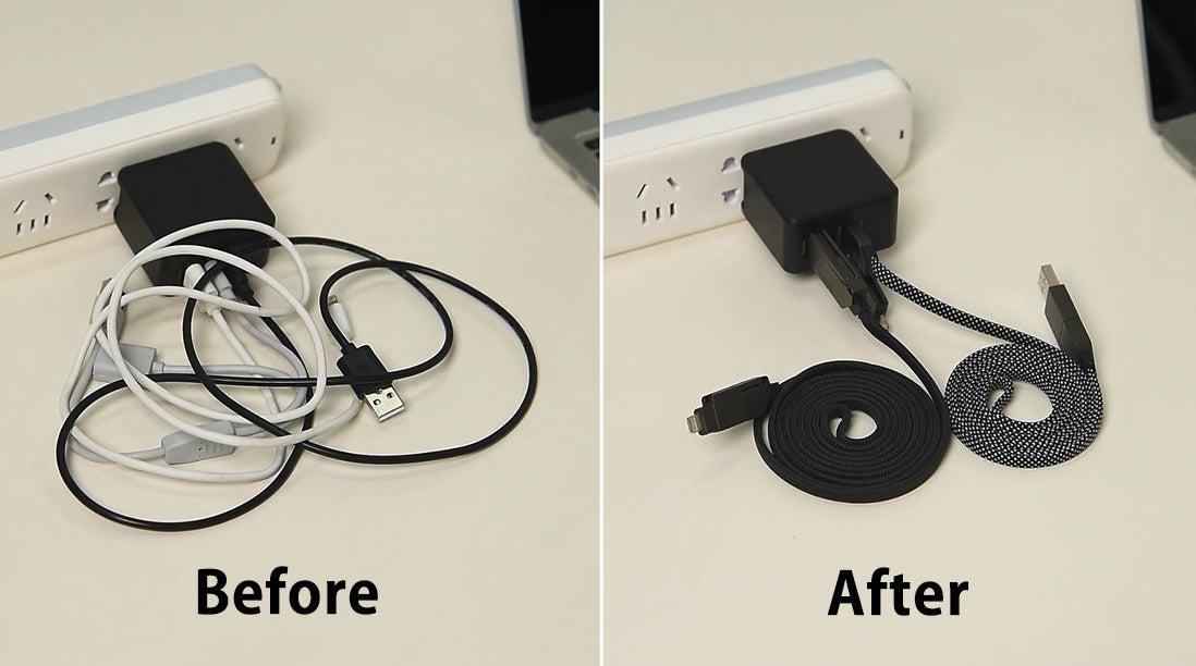 もう絡まない！ケーブル自体が磁力でまとまる、フラットタイプの6IN1