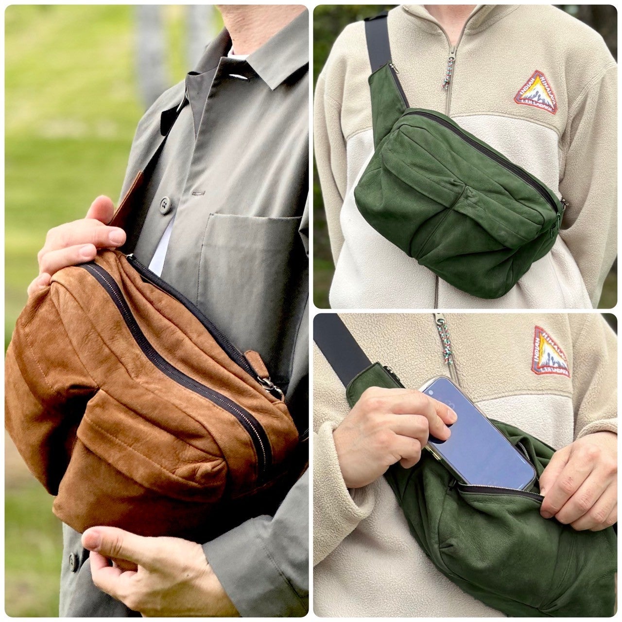 街も旅もこれ一つ！北海道天然エゾ鹿革『大容量×防犯マルチボディ