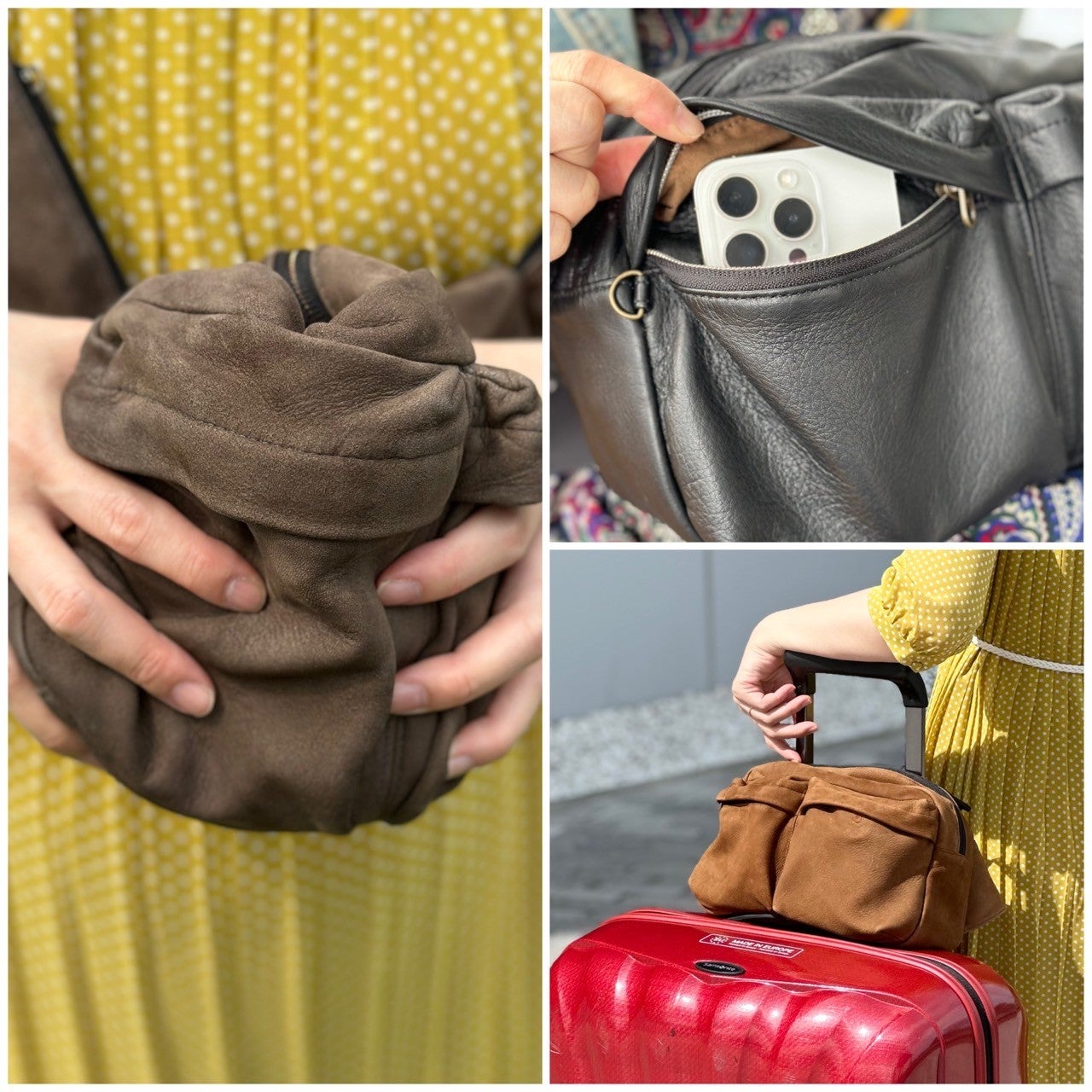 街も旅もこれ一つ！北海道天然エゾ鹿革『大容量×防犯マルチボディ