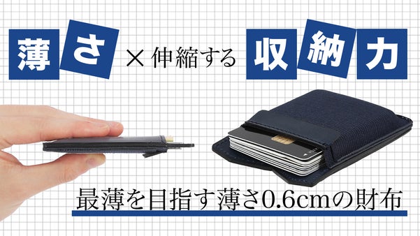 前作1267人が応援購入、未来を先取り、薄さと収納力を調整できる薄くて小さい財布