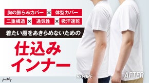 【特許技術を応用】Tシャツ姿に自信が持てる。体型をカバーするインナーが登場！！