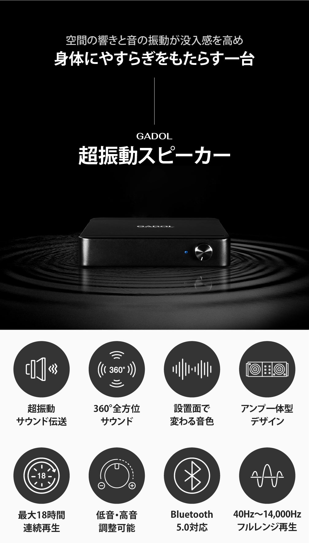 無指向×360°共鳴】響きで空間を満たす新感覚。 全身で響く超振動