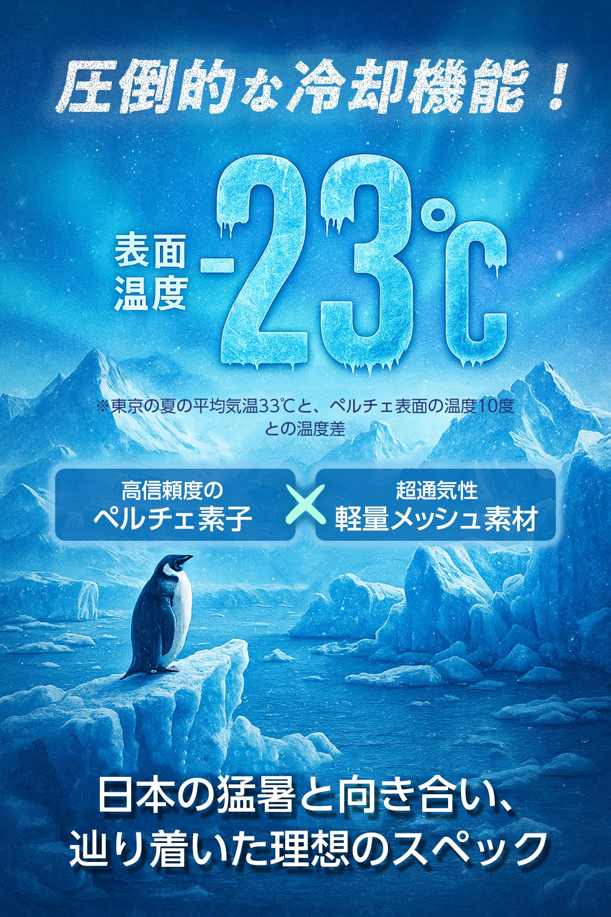 北極気分！-23℃の冷却ペルチェテクノロジーで真夏の猛暑を制す！危険な