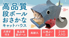 愛猫がたべられちゃう!?【おさかなキャットハウス】取り換え可能な爪とぎシート付