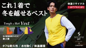 １分で約18度温まる。ミズ・キズ・ネツにコミットする撥水・耐久・蓄熱のタフベスト