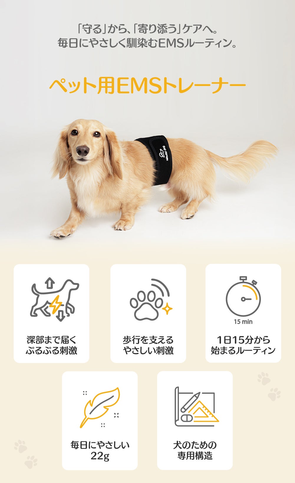 ペット革命】やさしい刺激で愛犬の歩行と健康管理を支えるペット用EMS